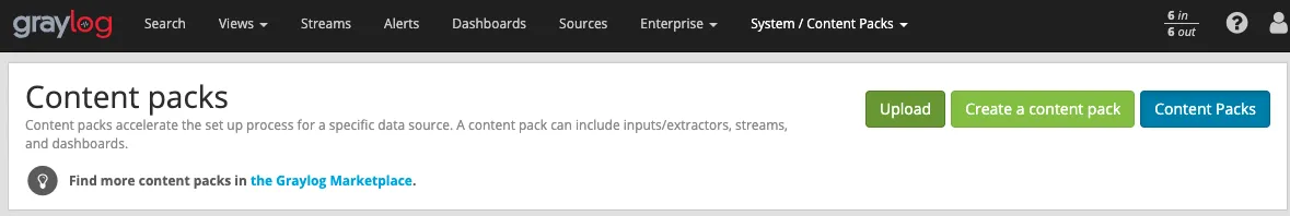 Uploading Graylog content packs